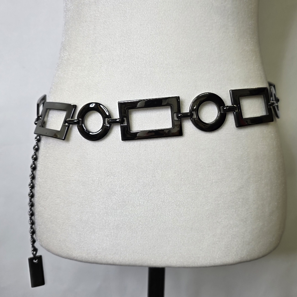 Vintage Black Geometric Chain Belt